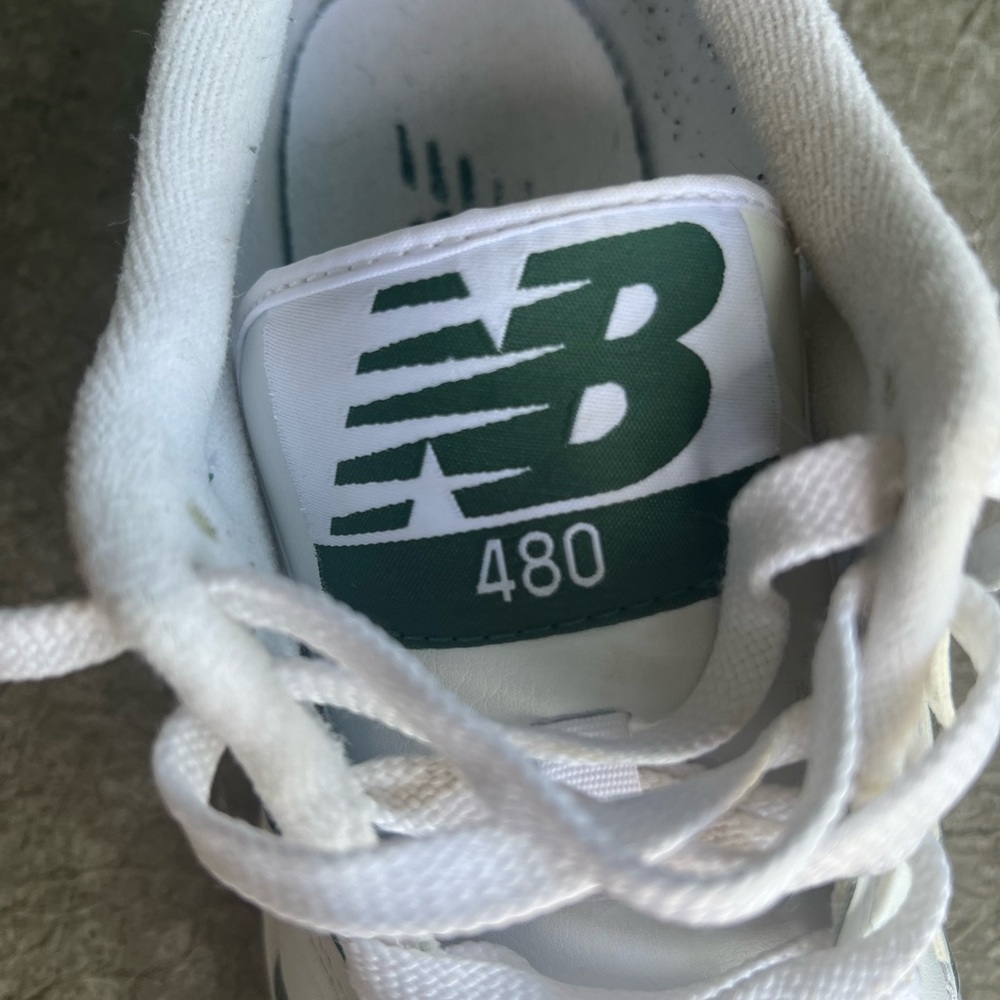 New Balance 480 White and Green leather Sneakers